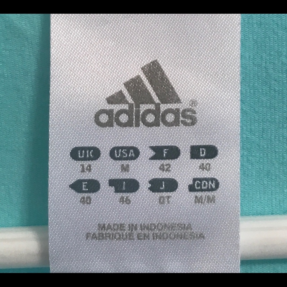 Adidas V-Neck Activewear Top Blue White Size Medium Athletic Performance Tee - Picture 6 of 8